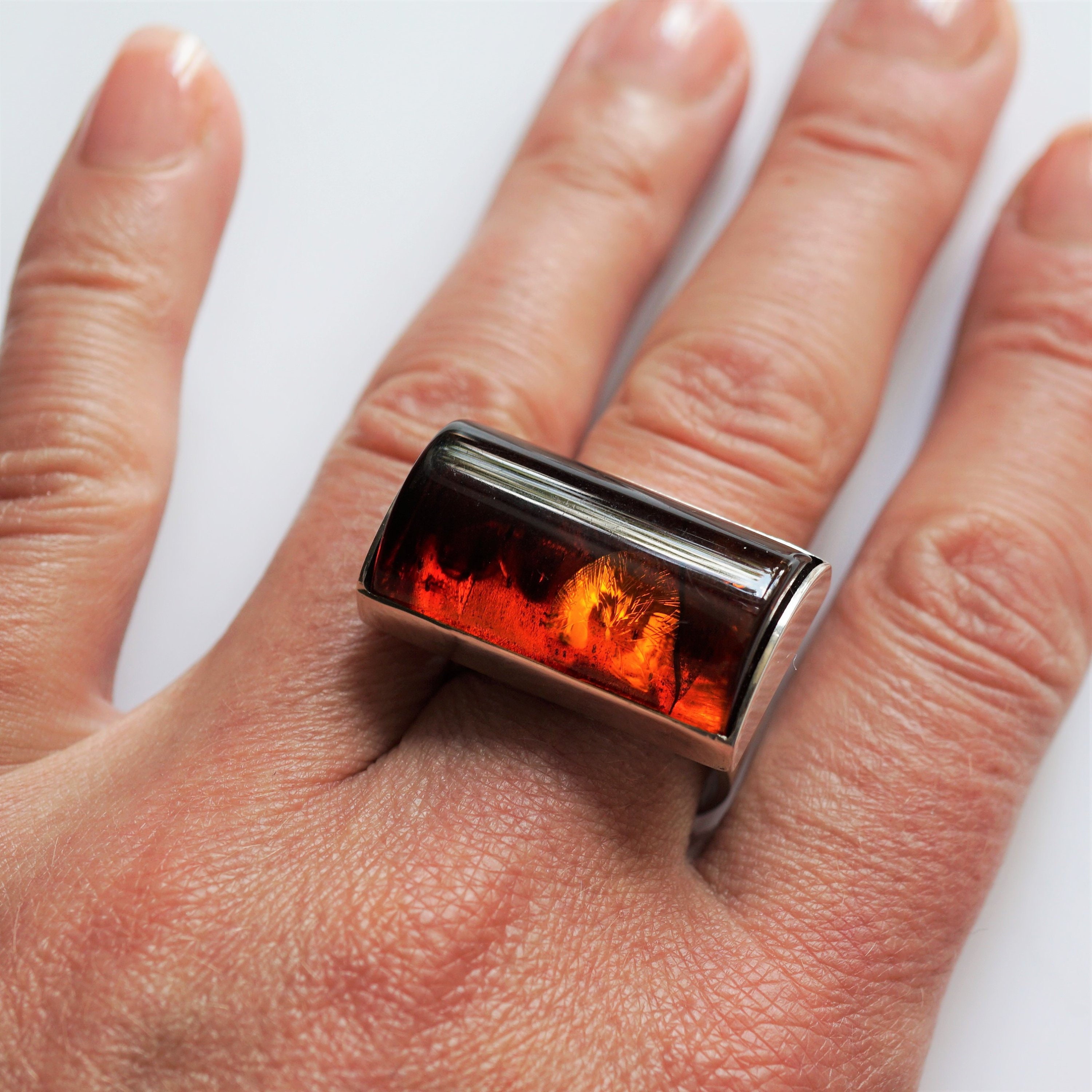 11 7 Cherry Baltic Amber Ring Male Ring Unisex Ring Signet Gemstone Ring