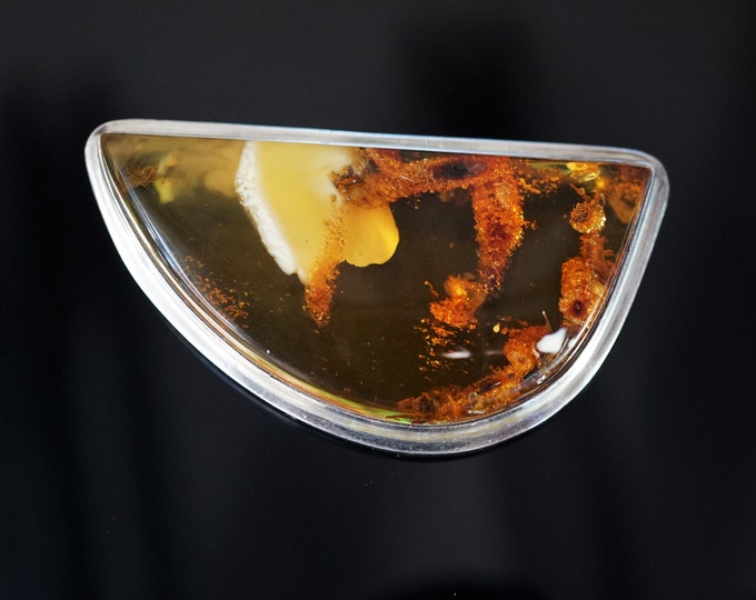 24,7g Large Natural Baltic  Amber Brooch, Sterling Silver