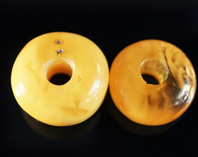 12,3g  2xGenuine Baltic Amber Donut Pendants, Yellow Amber, Amber Amulet, Butterscotch Amber