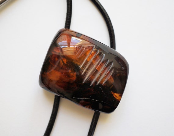 48g Artistic Bolo Tie Handmade Baltic Amber, Genuine Amber, Cognac Amber Bolo Tie