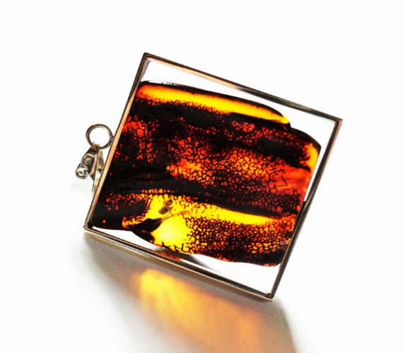 16g Baltic Amber Sterling Silver Pendant/Necklace, Yellow/Cherry Amber