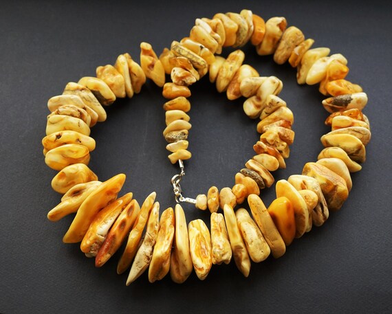 316g. Huge Natural Baltic Amber Bead Necklace, Butterscotch Amber Necklace, Chunky Amber Beads, White Amber Colour