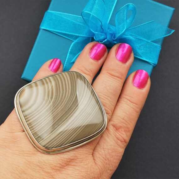 75,6g Huge Striped Flint Ring, Sterling Silver Ring, Oversized Ring
