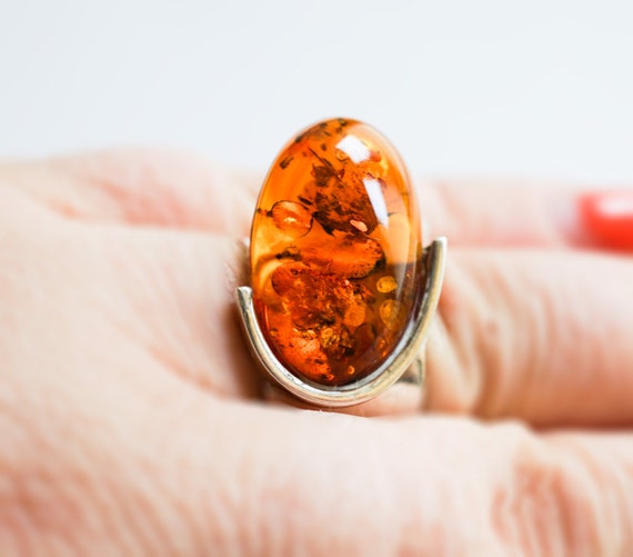 Handmade Silver Baltic Amber ring 8g