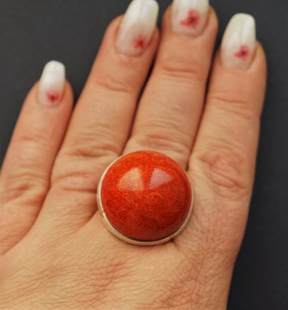16,9g Sterling Silver Red Coral Ring