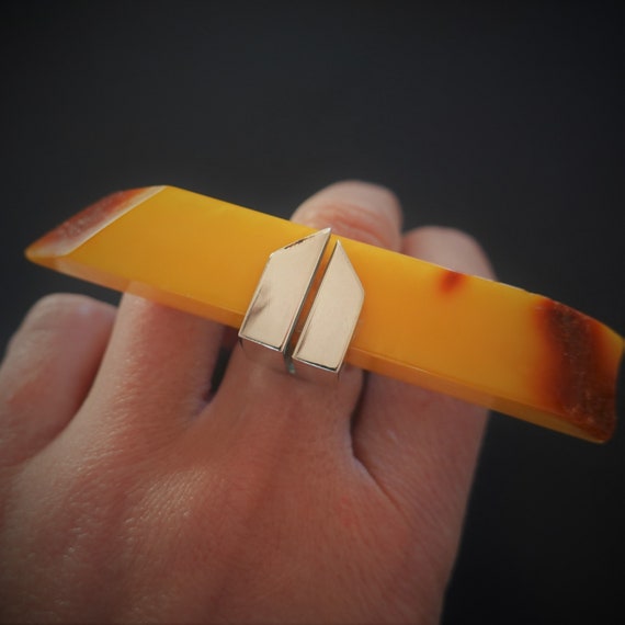 22.8g Butterscotch Baltic Amber Ring, E.Salwierz Design Ring, Genuine Amber, Unique Ring Design