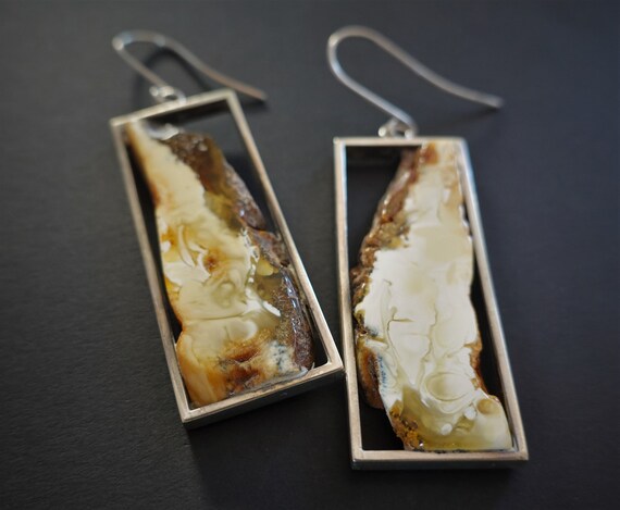 19.5g. White Baltic Amber Sterling Silver Earrings, Long Earrings