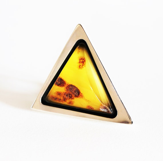 29g E. Salwierz Baltic Amber Ring, Huge Ring, Artistic Jewellery, Yellow Amber Ring, Triangle, Triangular Ring
