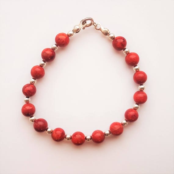 Handmade Sterling Silver Red Coral Bracelet