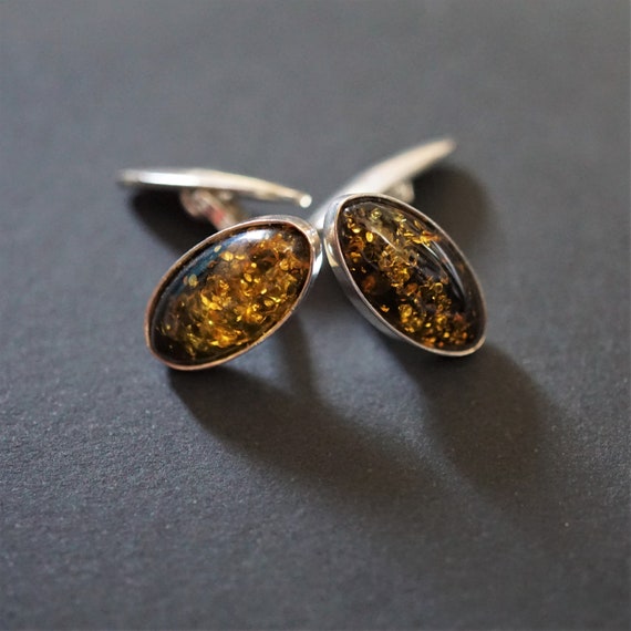 6g. Green Amber, Sterling Silver Cufflinks, Gemstone Cufflinks, Green Amber Cufflinks