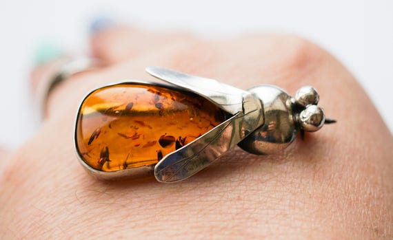 Handmade Amber Brooch Fly, 6g