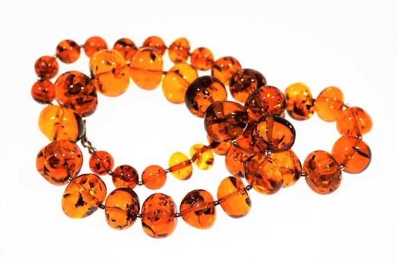 60g. Genuine Natural Baltic Amber Necklace- Amber Balls, Cognac Amber, Not Pressed