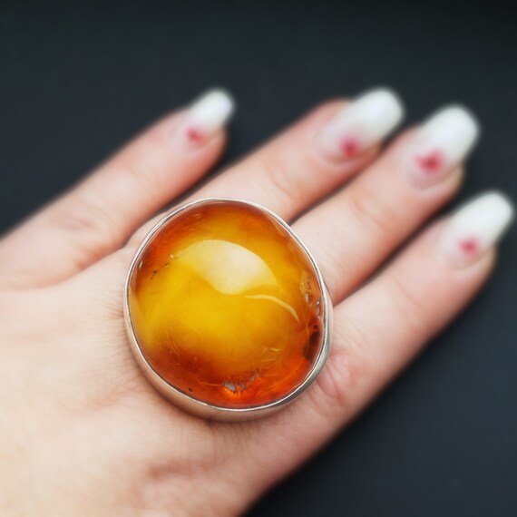 56g Huge Baltic Amber Ring, Oversized Ring, Unique Ring, Genuine Amber, Untreated Amber