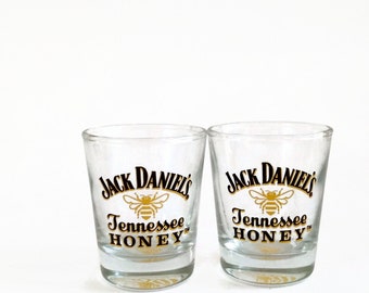 Vintage Jack Daniels Shot Glasses - Whiskey Gift idea - Jack Daniels Tennessee Honey  1 ounce Shot Glasses  - Man Cave Whiskey Glasses