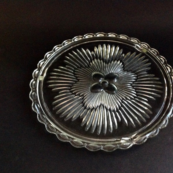 Vintage Glass Cake Plate - Fancy Cake Plate - Scrolled Cake Plate - Cake Stand - Indiana Glass