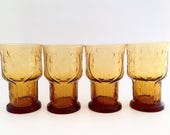 Vintage Mid Century Modern Glasses - Cocktail Glasses - Libbey Glass Larger Size 1970 39 s Flower Power - Country Garden Amber Glasses