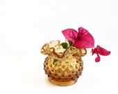 Vintage Fenton Glass Vase - Hobnail Vase - Amber Fenton Hobnail Bowl - Mid Century Modern Decor and Storage Glass