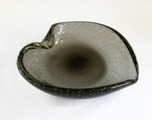 Vintage Mid Century Modern Smoke Art Glass, Murano Glass, Italian Glass Bowl, Controlled Bubbles Smoke Glass Vintage Barware Decor