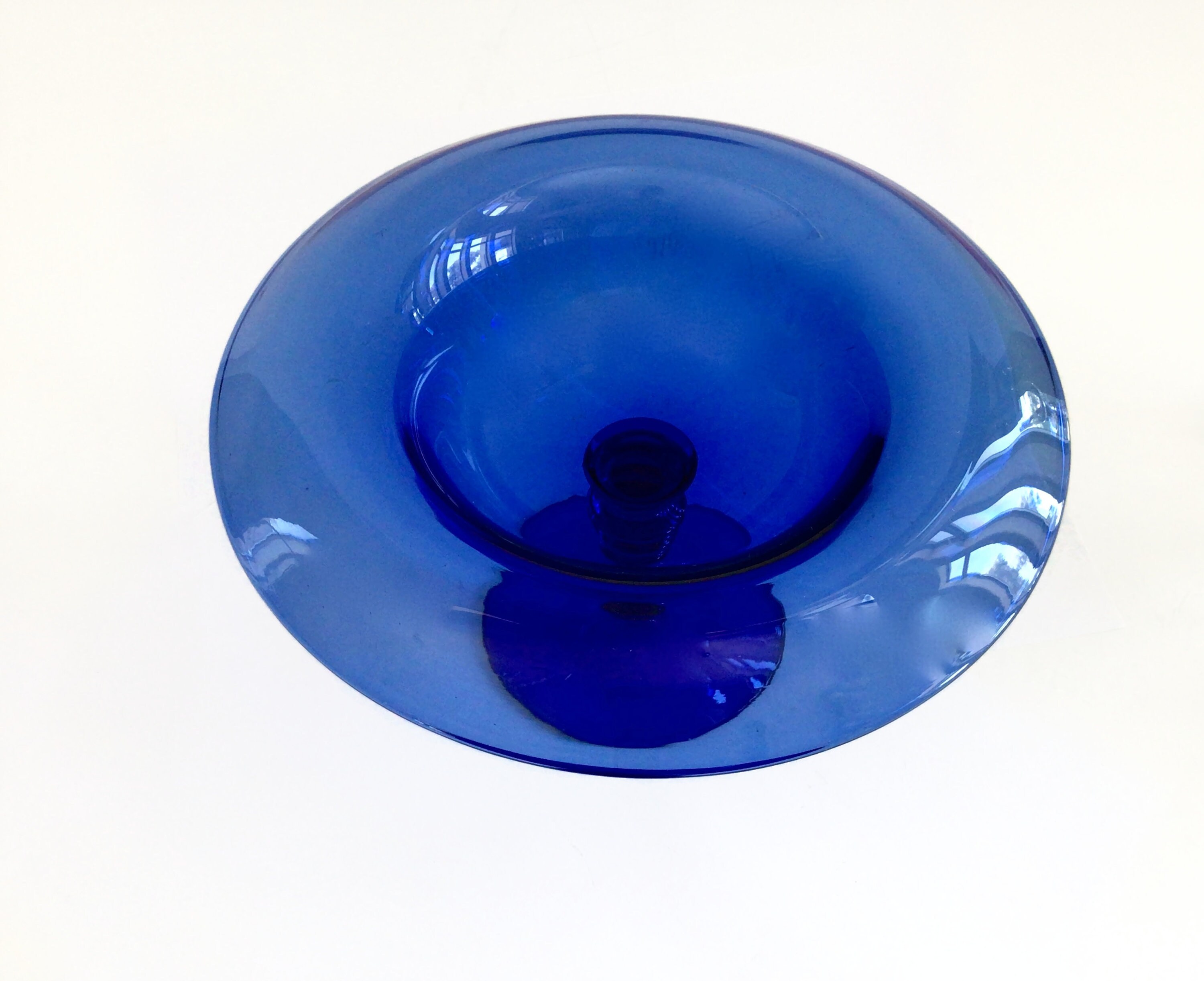 Vintage Bristol Art Glass Cobalt Blue Glass Rolled Compote Etsy