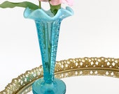 Vintage Blue Glass Vase, Art Deco Vase, Opalescent National Glass Co Antique Vase, USA Carnival Glass Vase