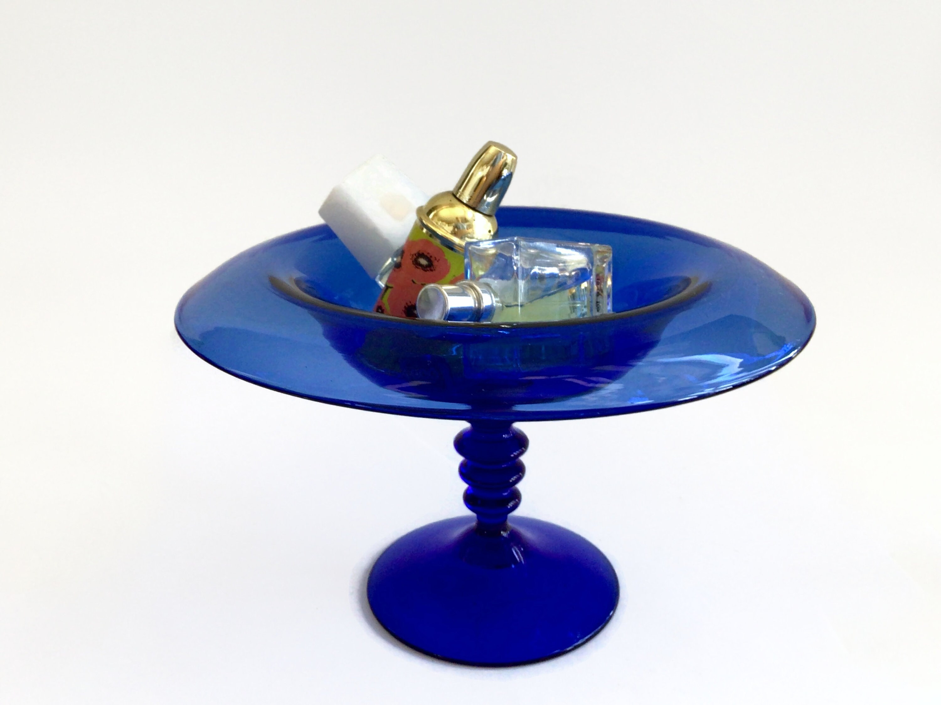 Vintage Bristol Art Glass Cobalt Blue Glass Rolled Compote Etsy