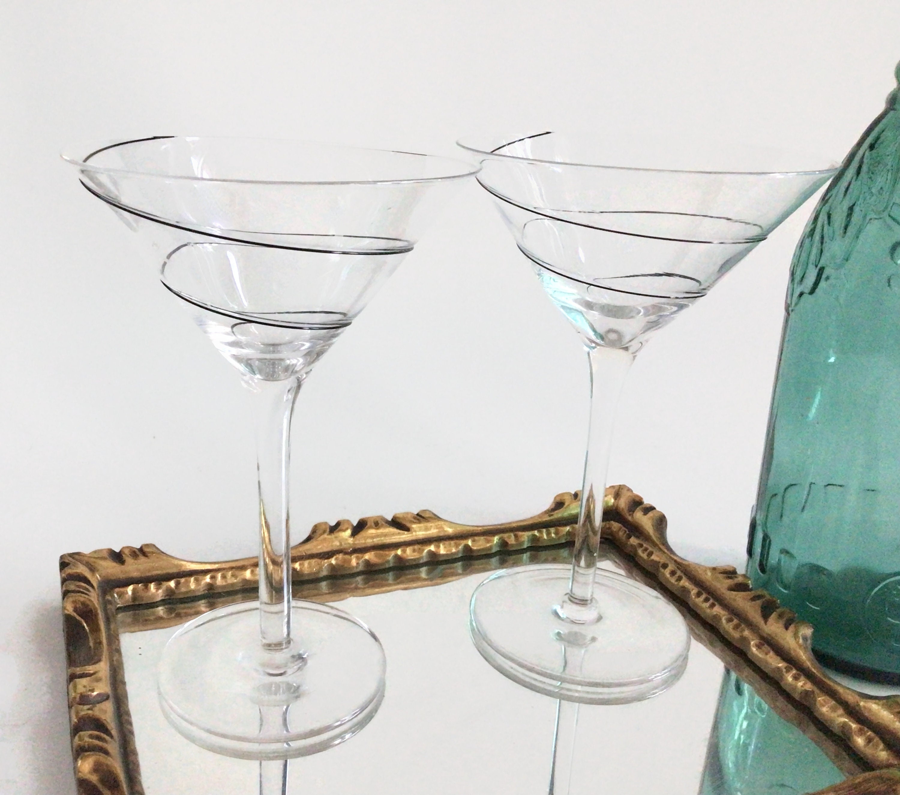 Home & Living Mid Century Hand Blown Martini Glasses Art Deco Glasses