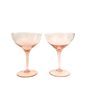 Vintage Coupe Glasses, Champagne Coupes, Girls Night Glasses, Pink Wedding Glasses, Rose Coupe Glasses - Art Deco Champagne Set of 2