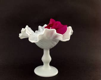 Vintage Mid Century Modern Milk Glass, Centerpiece Bowl, Soap Dish, Swirled Milk Glass, Vanity Decor, Planter, Shabby Chic