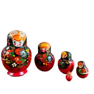 Vintage Russian Dolls, Wooden Stacking Babushka Dolls, Matryoshka - Set of 5, Adorable