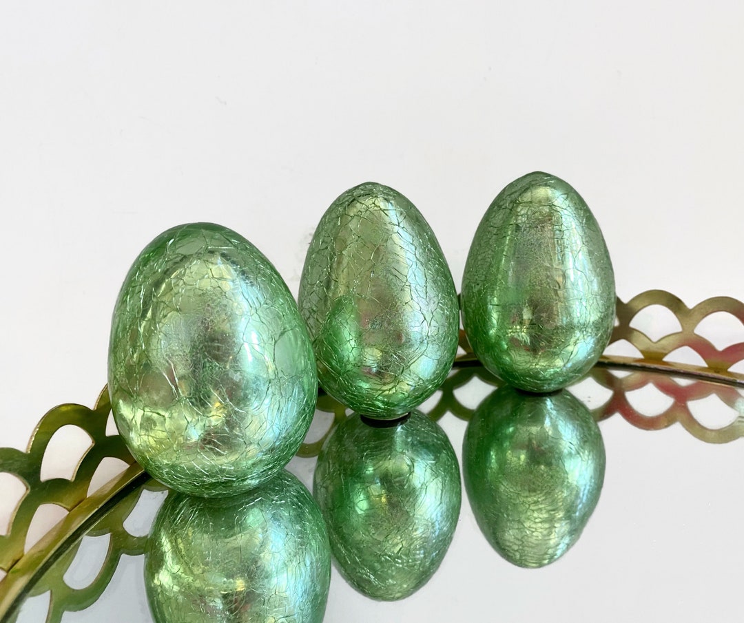 Vintage Glass Easter Eggs Crackle Glass Easter Eggs Set of 3 Glass EGGS