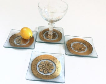 Vintage Bent Glass Coasters, Mid Century Modern Gold Starbursts, Atomic Cocktail Dishes, Small Plates, Candle Holders, Housewarming Gift