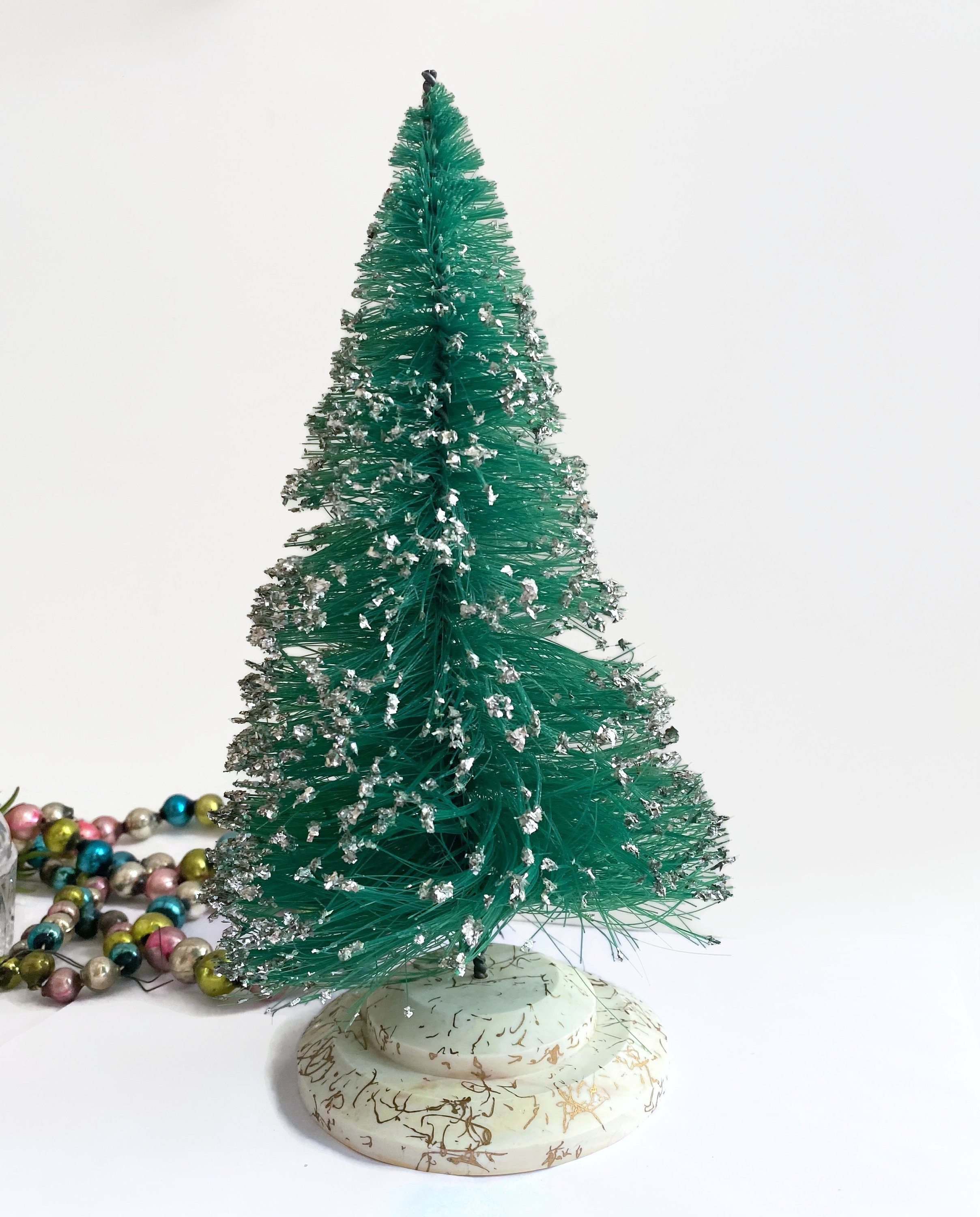 Vintage Large Bottle Brush Tree Silver Glitter Tip Edges Etsy