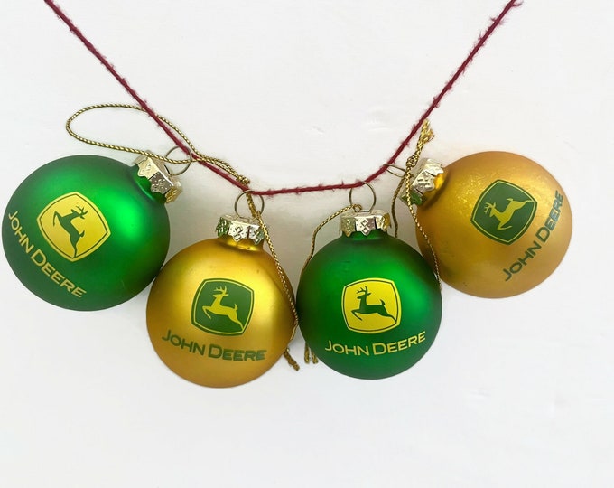 Vintage John Deere Glass Ornaments, Set of 4 Farm Ornaments, John Deere