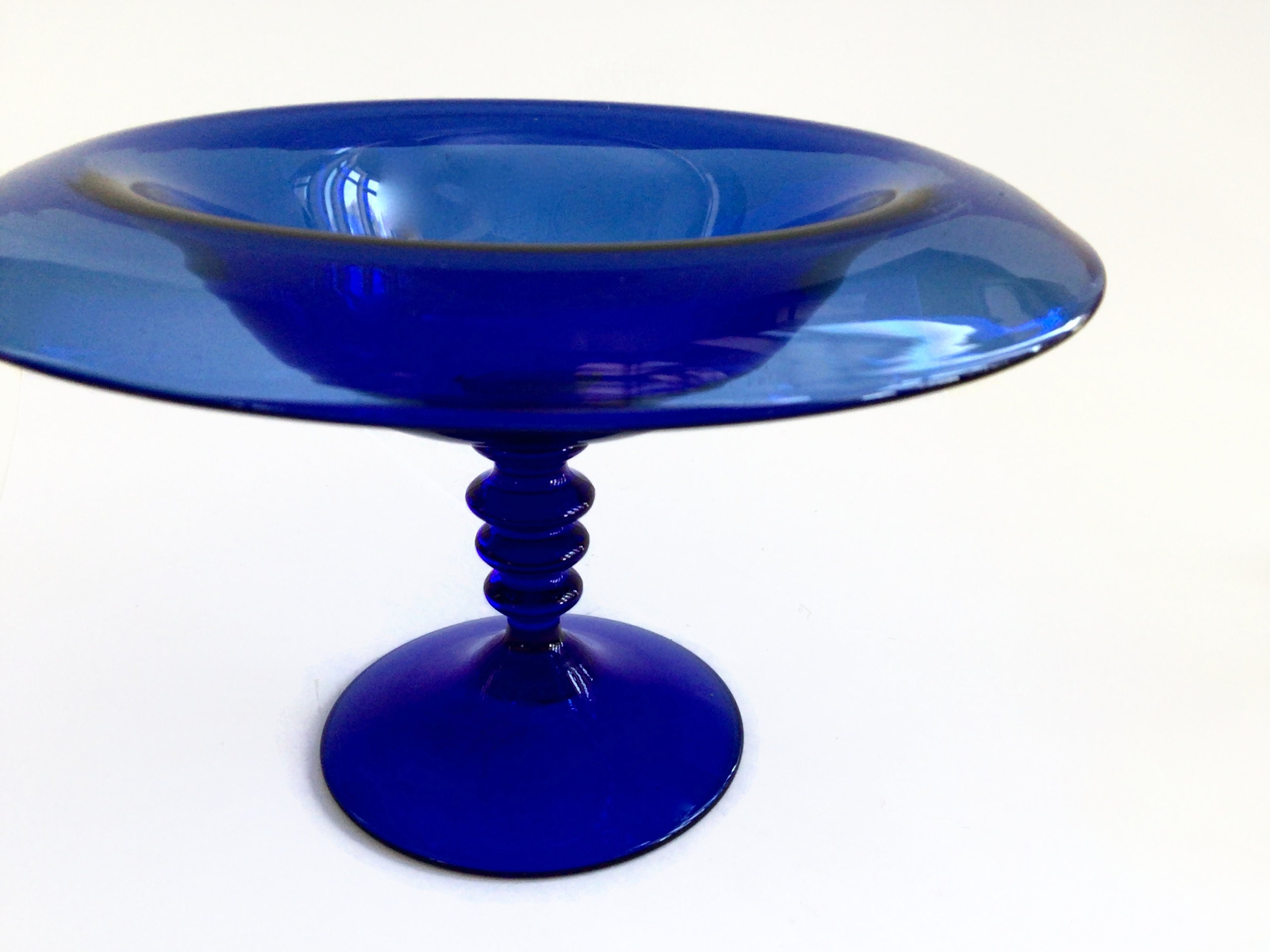 Vintage Bristol Art Glass Cobalt Blue Glass Rolled Compote Etsy