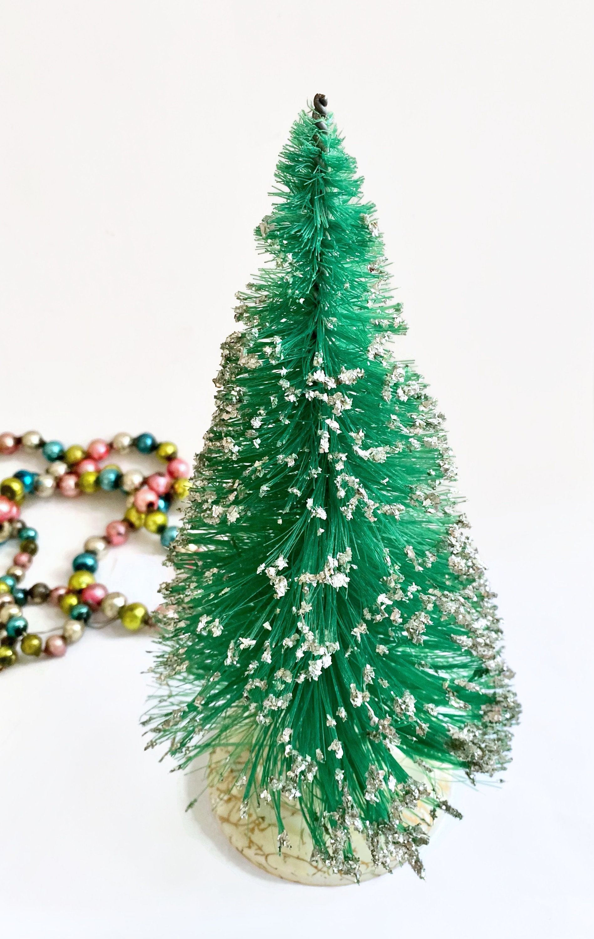 Vintage Large Bottle Brush Tree Silver Glitter Tip Edges Etsy