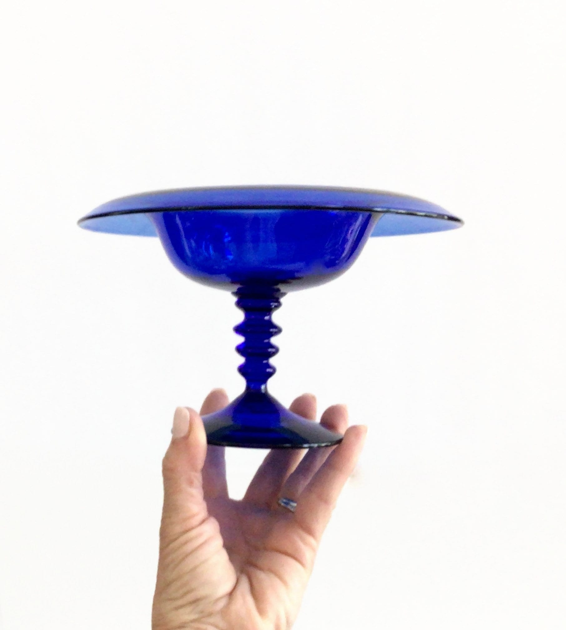 Vintage Bristol Art Glass Cobalt Blue Glass Rolled Compote Etsy