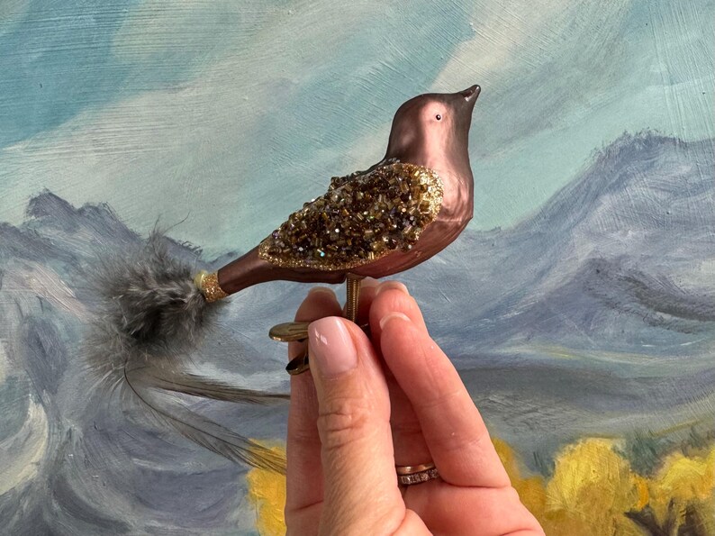 Vintage Glass Bird Ornaments, Bird Couple, Glass Birds With Feathers