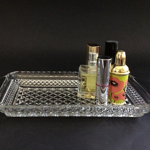 Vintage Glass Vanity Tray, Kitchen Tray, Display Tray, Glass Rectangle Tray, Bar Tray, Anchor Hocking Wexford Glass Tray