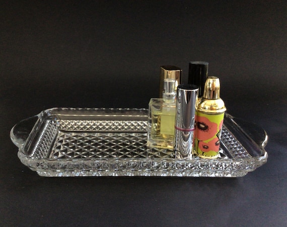Vintage Glass Vanity Tray Kitchen Tray Display Tray Glass