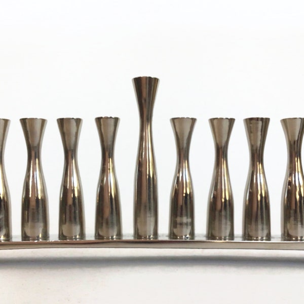 Menorá de plata de aluminio vintage - Menorá de 9 ramas - 9 ramas tradicionales judías, elegante menorá modernista, decoración religiosa