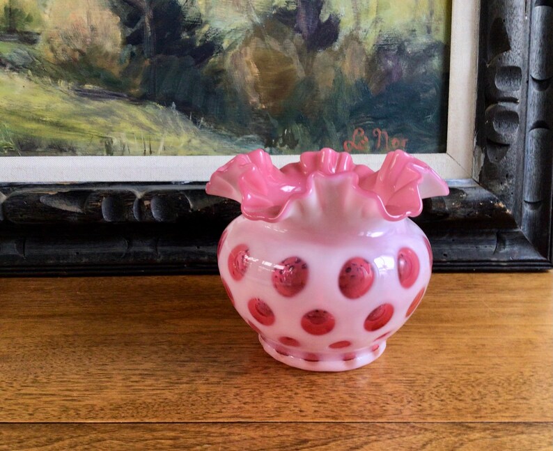 Vintage Fenton Glass Round Pink Vase Rose Bowl Coindot Etsy