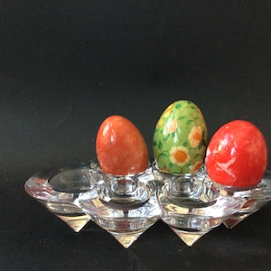 Vintage Scandinavian Glass Candle Holder: 6-Space Tealight or Easter Egg Display