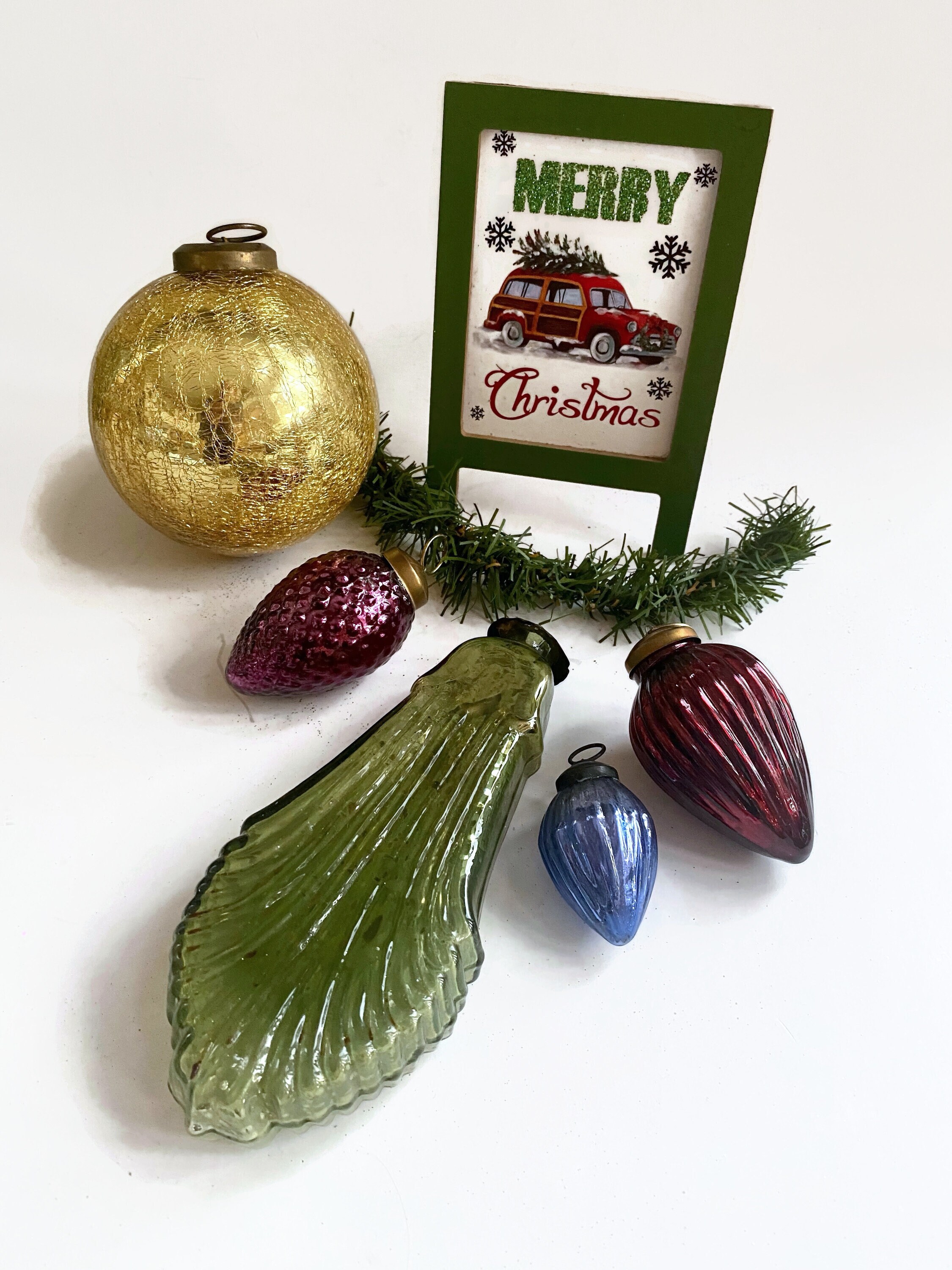 Vintage Kugel Ornaments: Mercury Glass Crackle Set of 5