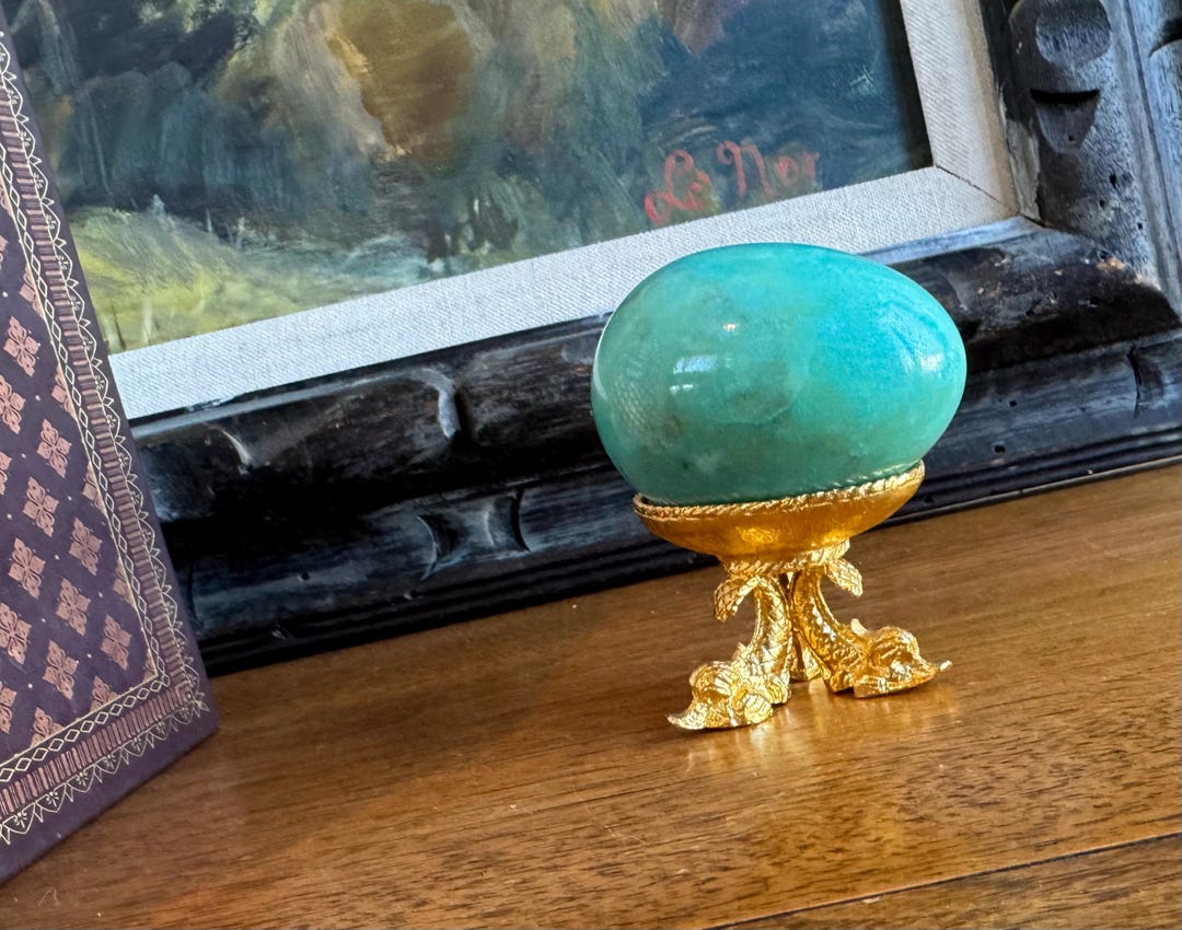 Vintage Turquoise Color Stone Easter Egg, Decorative Gold Ormolu Egg ...