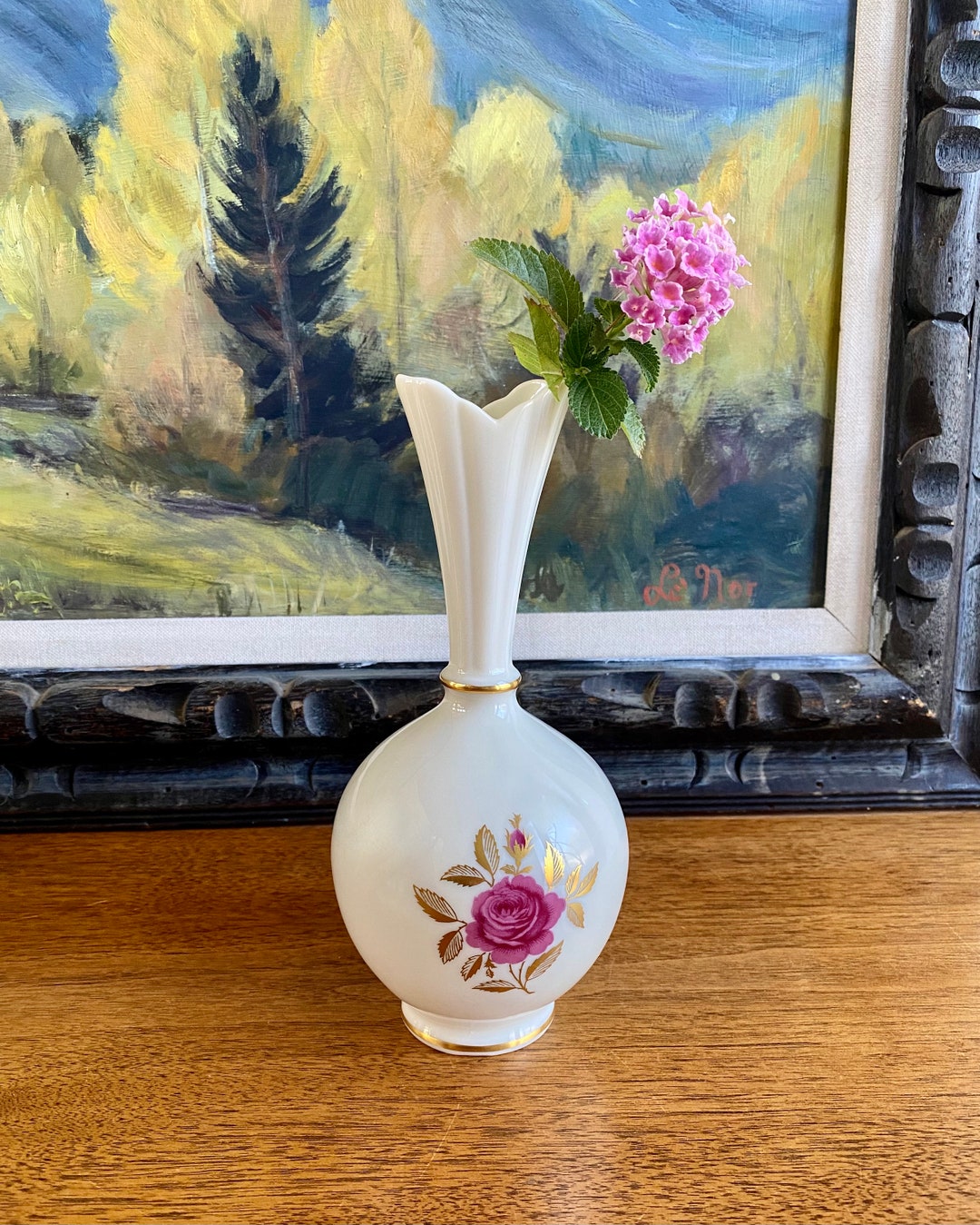 Vintage Lenox China Vase Pink Rose 1950's Vase Lenox Etsy