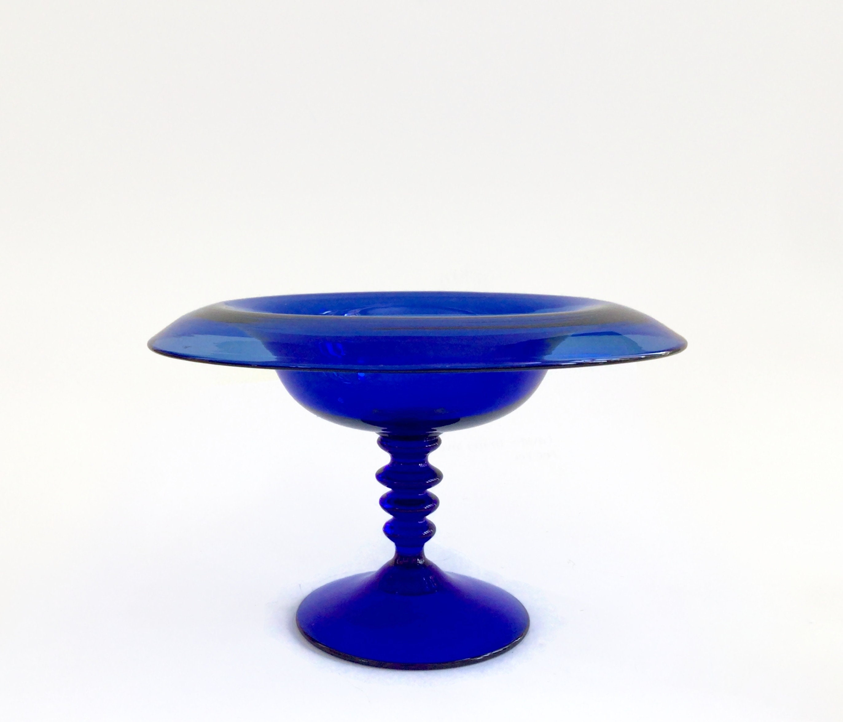 Vintage Bristol Art Glass Cobalt Blue Glass Rolled Compote Etsy
