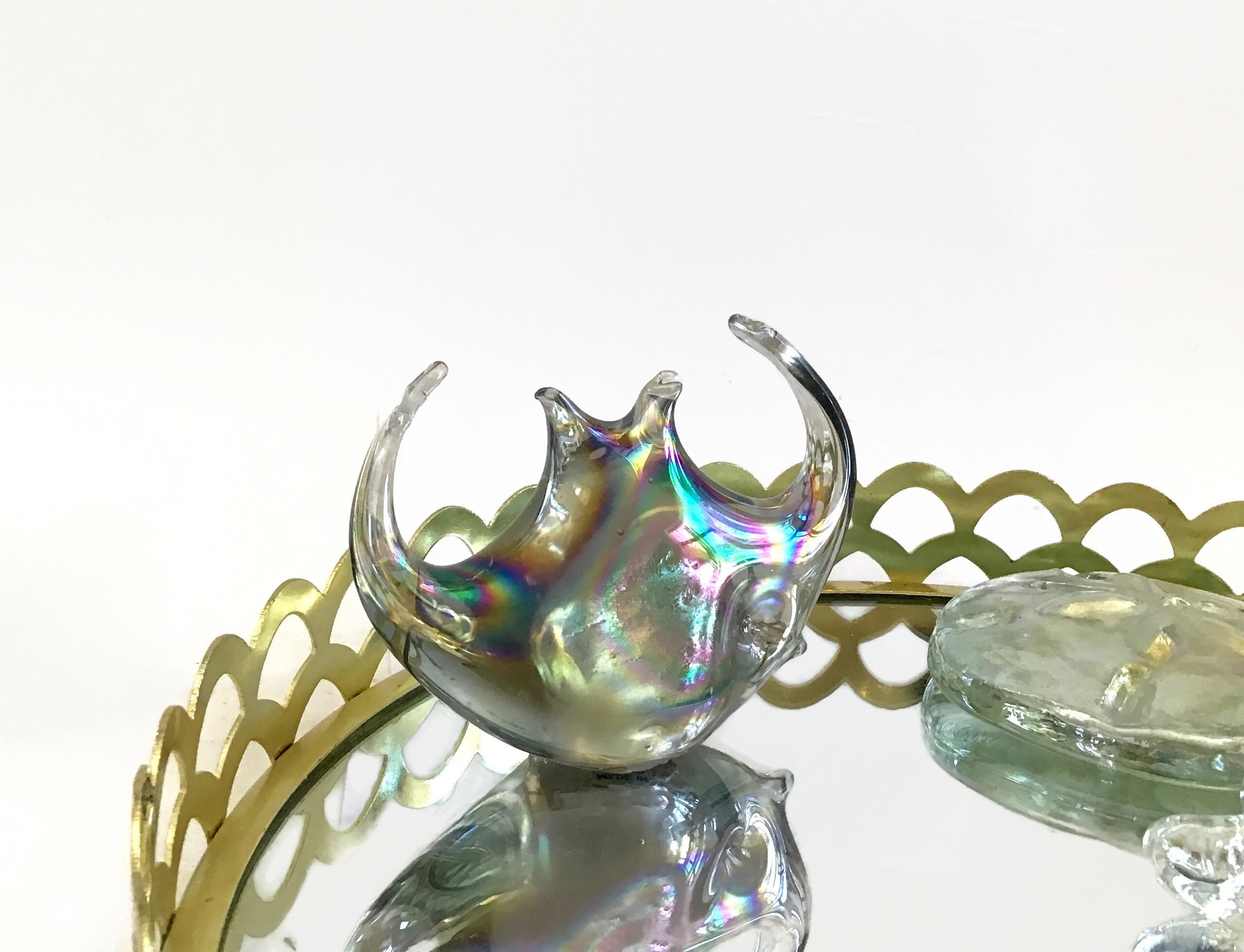 Vintage Iridescent Glass Fish Mexico Art Glass Fish Fish Etsy