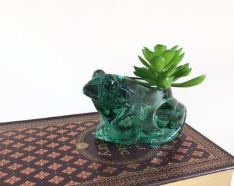 Vintage Glass Frog Art Glass, Frog Votive Candleholder, Green Indiana Glass, Made in USA, Recovery Gift, Planter,