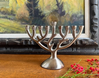Vintage Mid Century Modern Silver Menorah, 9 Branch Tree of Life Menorah, Jewish Gift