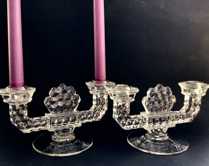 Vintage Set Art Deco Glass Candlesticks Fostoria Glass Etsy